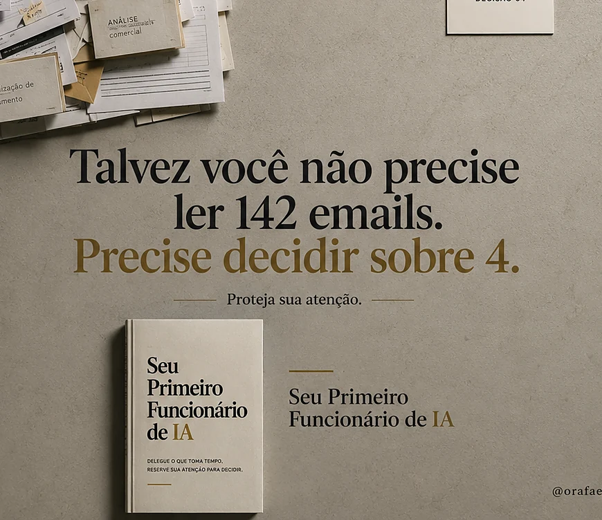 Livro físico Seu Primeiro Funcionário de IA sobre uma mesa editorial